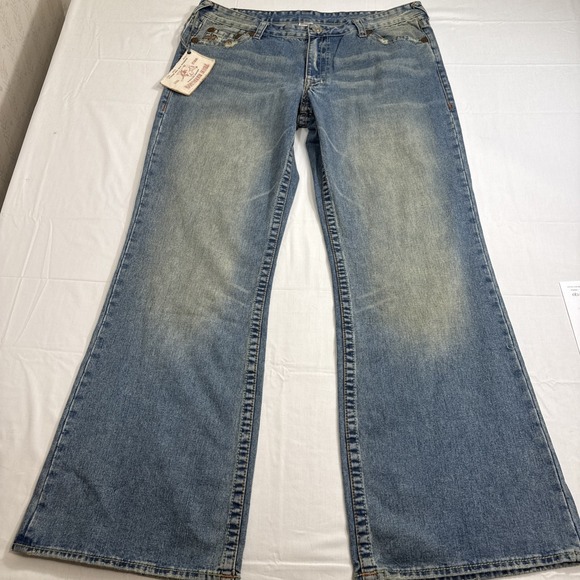 JEANS FLARE True Religion MENS 40X34 BOBBY BIG T Y2K Grunge Big Stitch - Picture 1 of 15